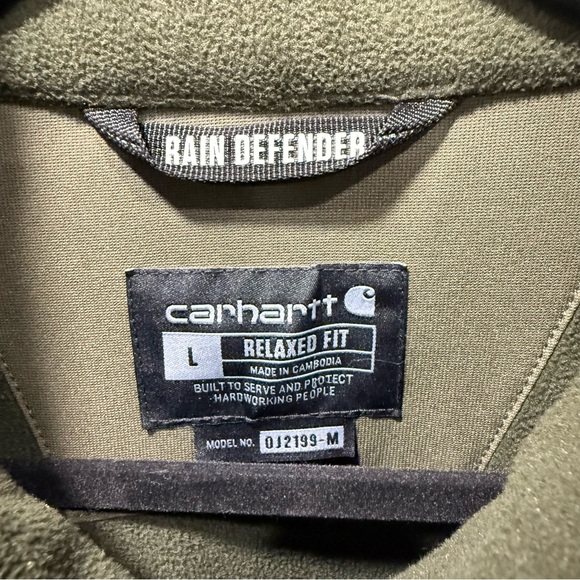 Carhartt Rain Defender Soft Shell Jacket Men’s Large Green Relaxed Fit - Picture 2 of 9